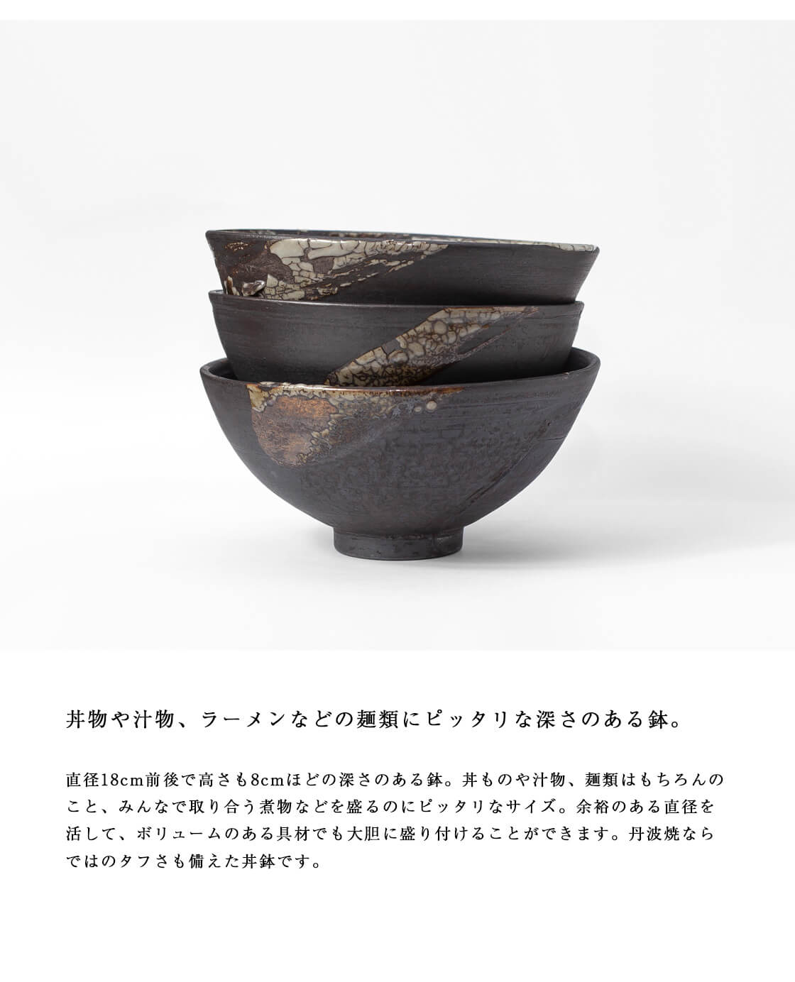 丹波焼 丹波立杭焼 丹文窯 大西雅文 黒釉 ガラス釉 ラーメン鉢 丼鉢