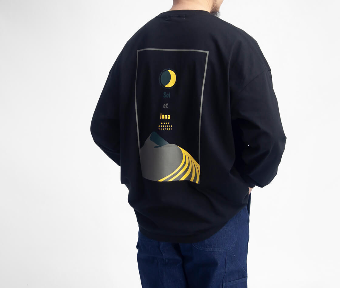 Mared マレッド お日さまお月さま バックプリント 長袖リブTシャツ ロンT メンズ