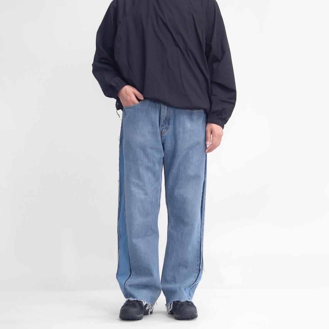リメイク サイドライン イージーデニムパンツ ジーンズ メンズ : MARC
