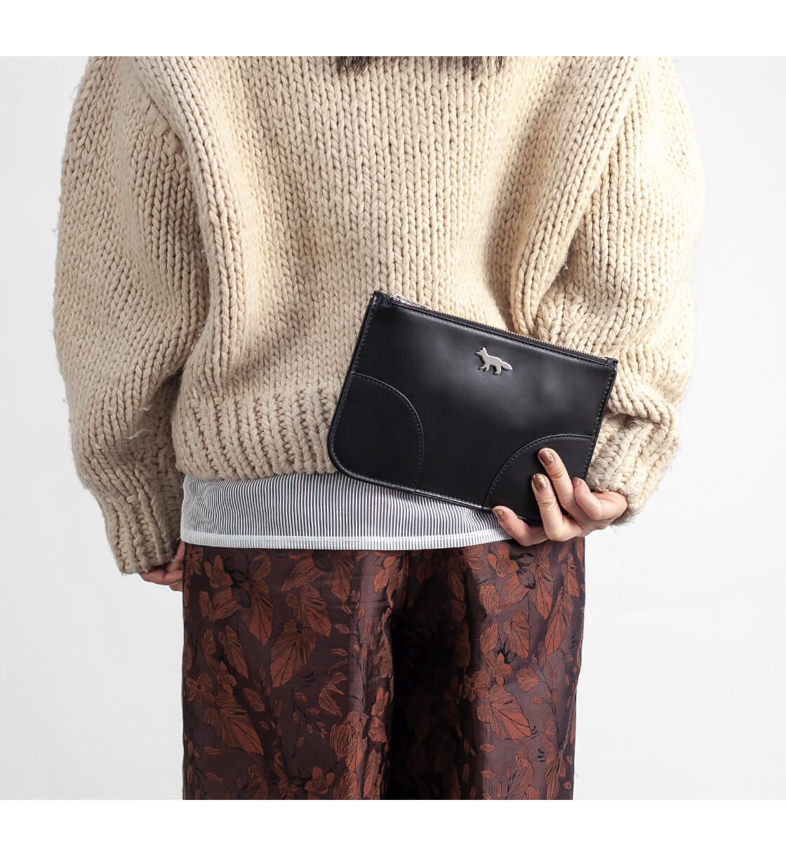 メゾンキツネ　ポーチ　クラッチバック MAISON KITSUNE（メゾン キツネ） レザー ポーチ BOOGIE ZIPPED POUCH