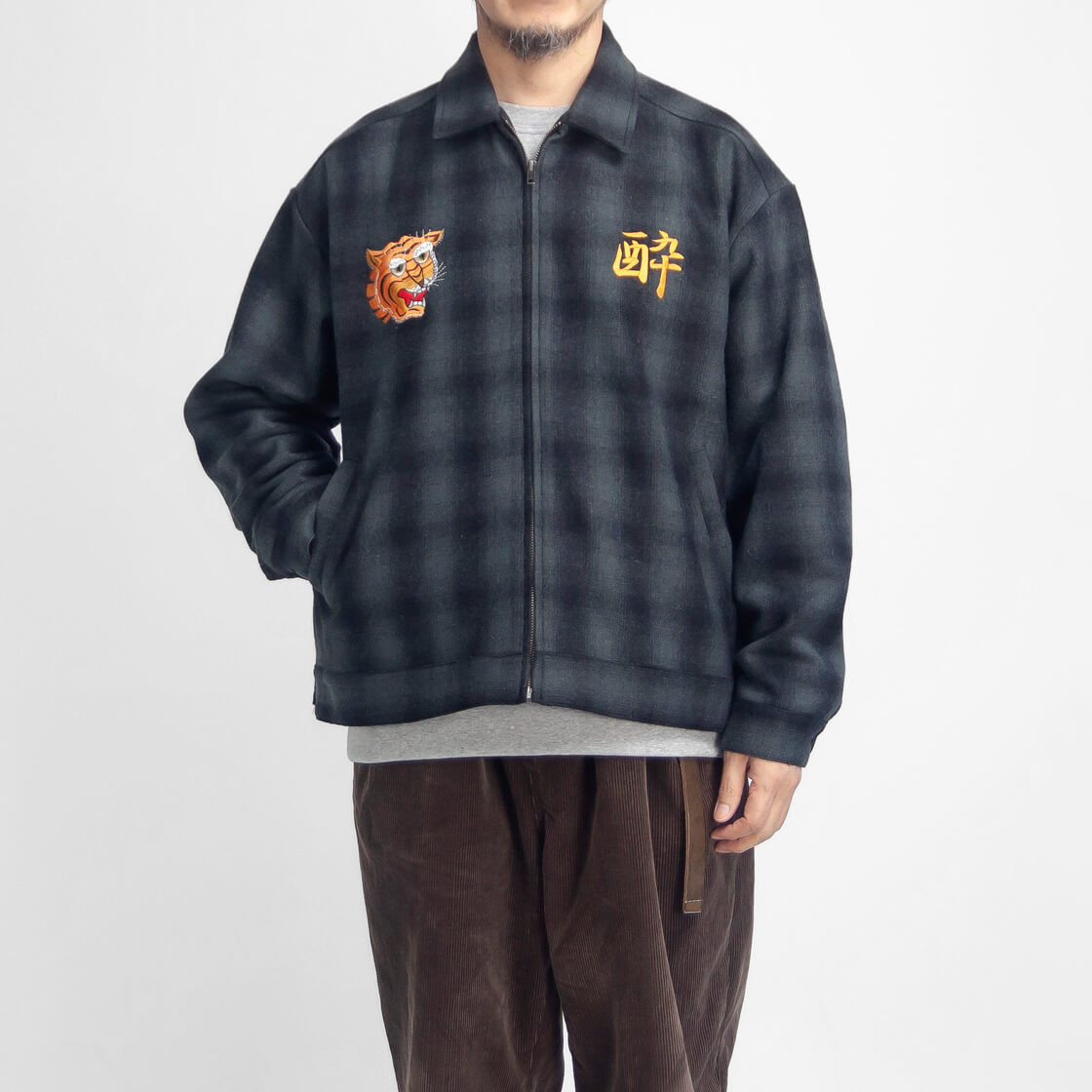 【超希少】キース☆刺繍ロゴ 裏ボア シェリダン チェック ジャケット YOIDORE ヨイドレ スーベニア 刺繍 オンブレチェック ジップアップ