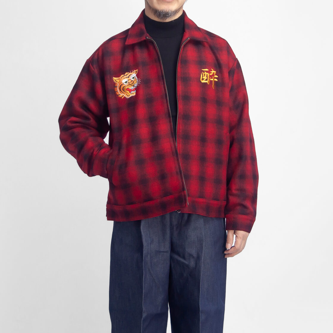 【超希少】キース☆刺繍ロゴ 裏ボア シェリダン チェック ジャケット YOIDORE ヨイドレ スーベニア 刺繍 オンブレチェック ジップアップ