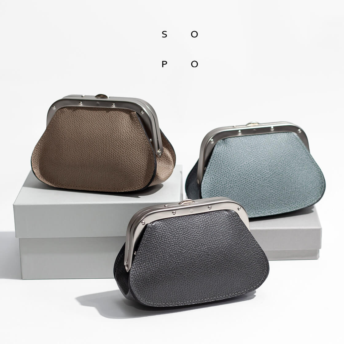 SOPO ソポ 型押しカーフレザー がま口財布 ポーチ SO53 本革 日本製