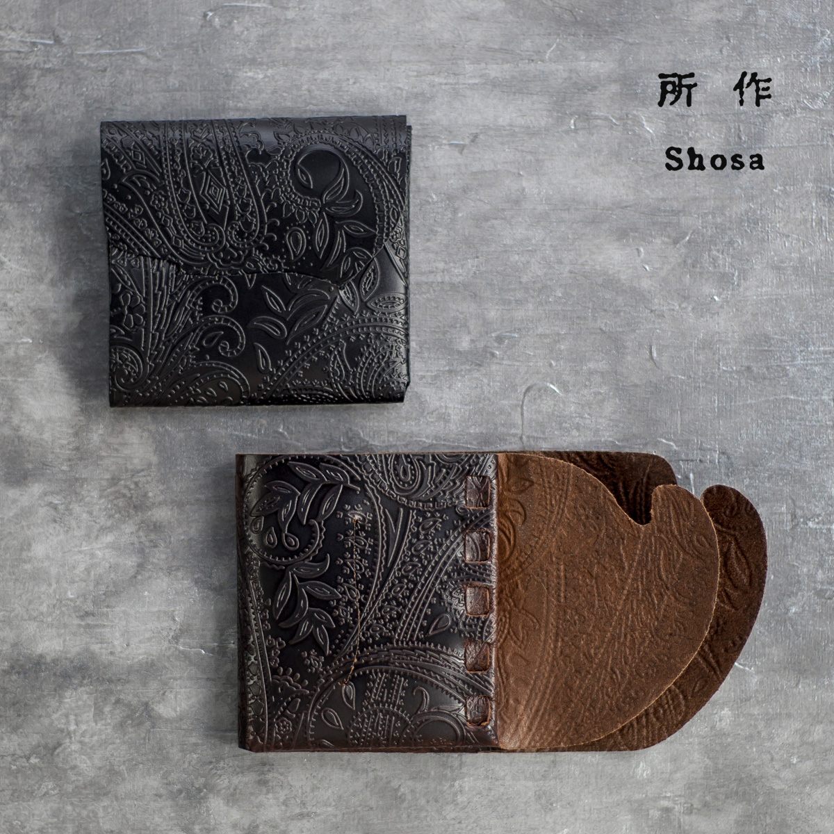 所作　土用の丑の所作cp3.5 所作（shosa） cp3.5 ペイズリー型押し 三つ折り財布 レザー 日本製