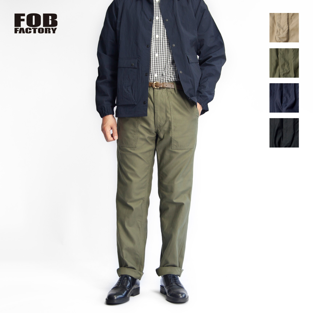FOB FACTORY/スリムテーパードファティーグパンツ/オリーブ/Lサイズ FOB FACTORY/スリムテーパードファティーグパンツ/オリーブ/L