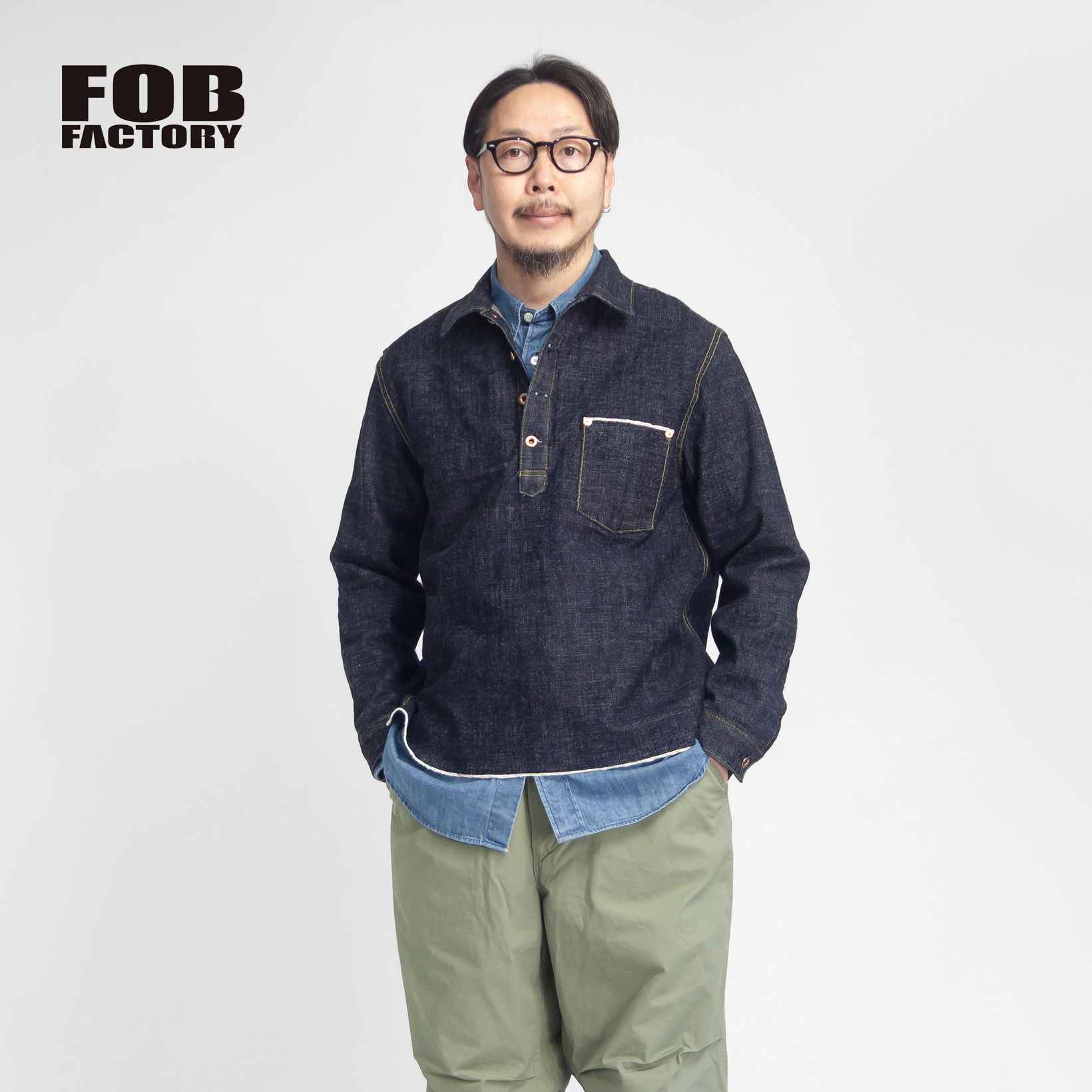 FOBファクトリー FOB FACTORY プルオーバーデニムジャケット セルビッチデニム 日本製 メンズ