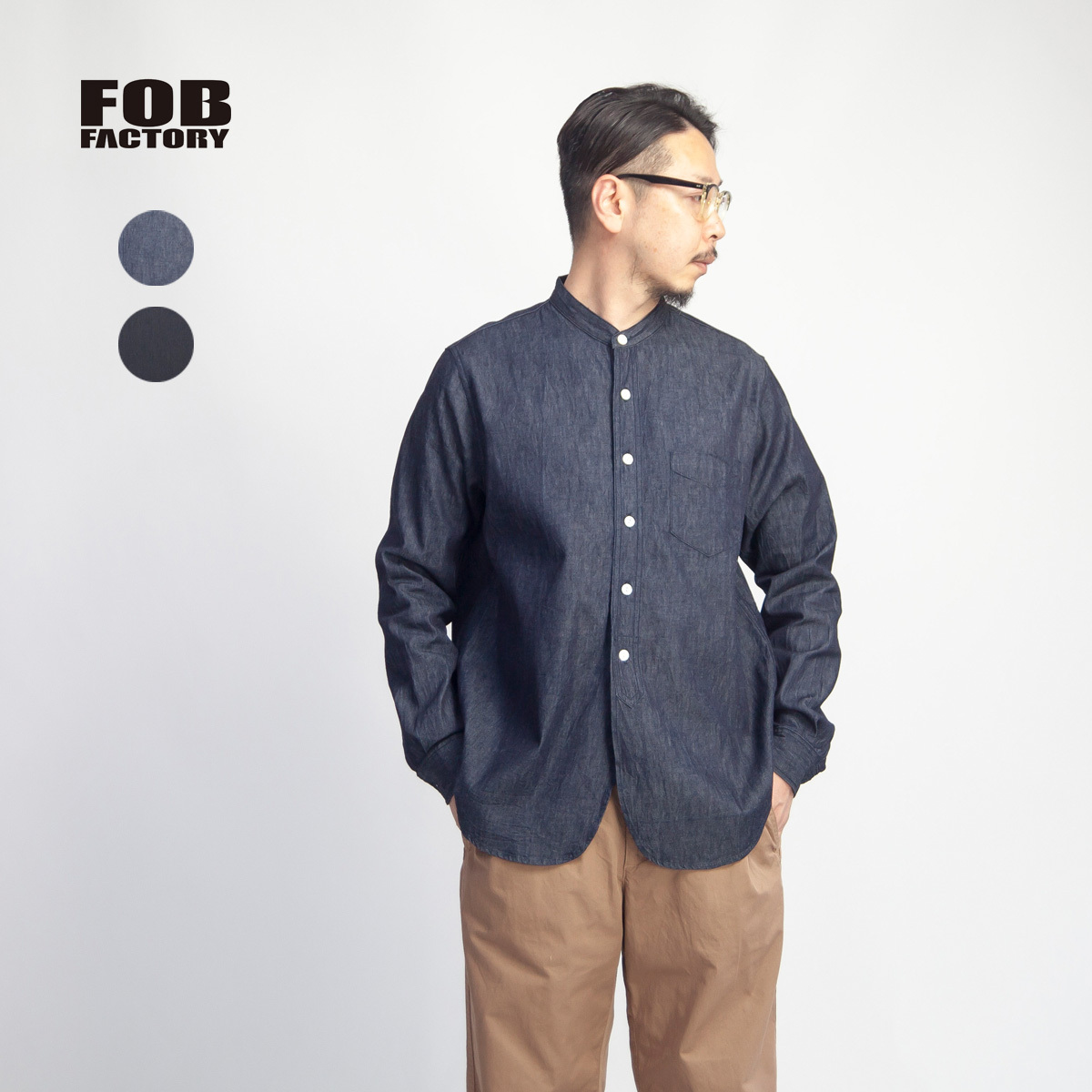 FOBファクトリー FOB FACTORY デニムバンドカラーシャツ 日本製