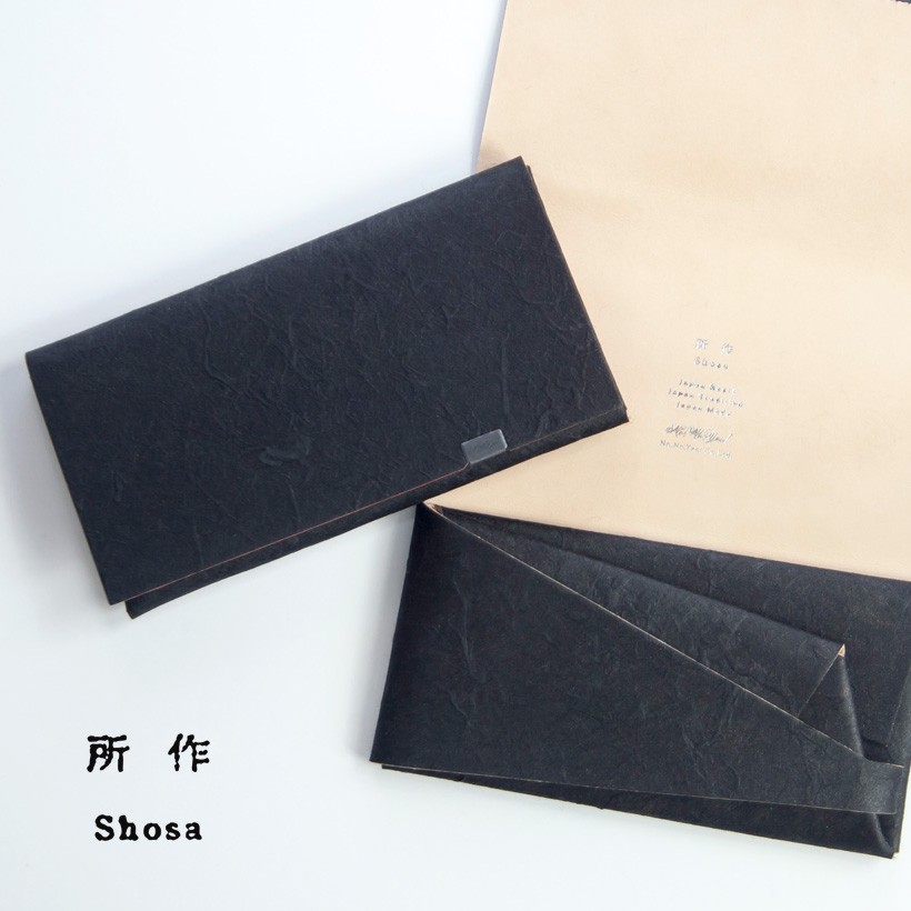 所作 shosa 長財布 ロングウォレット 和紙 赤 ヌメ革 本革