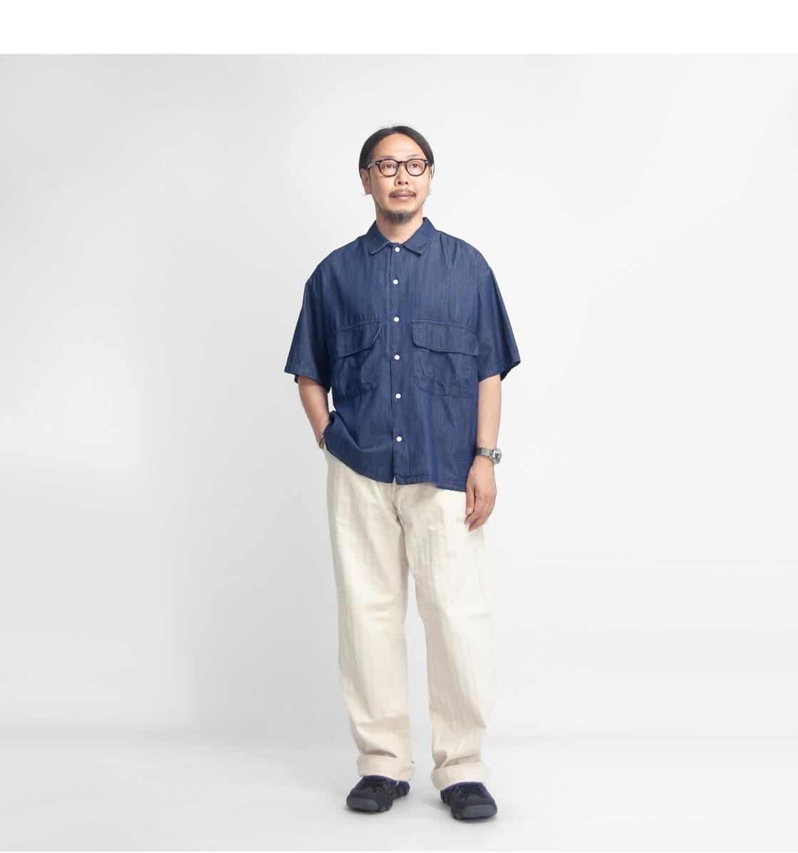 セール価格】LAOTOUR 両胸ポケット ライトオンス スラブデニム