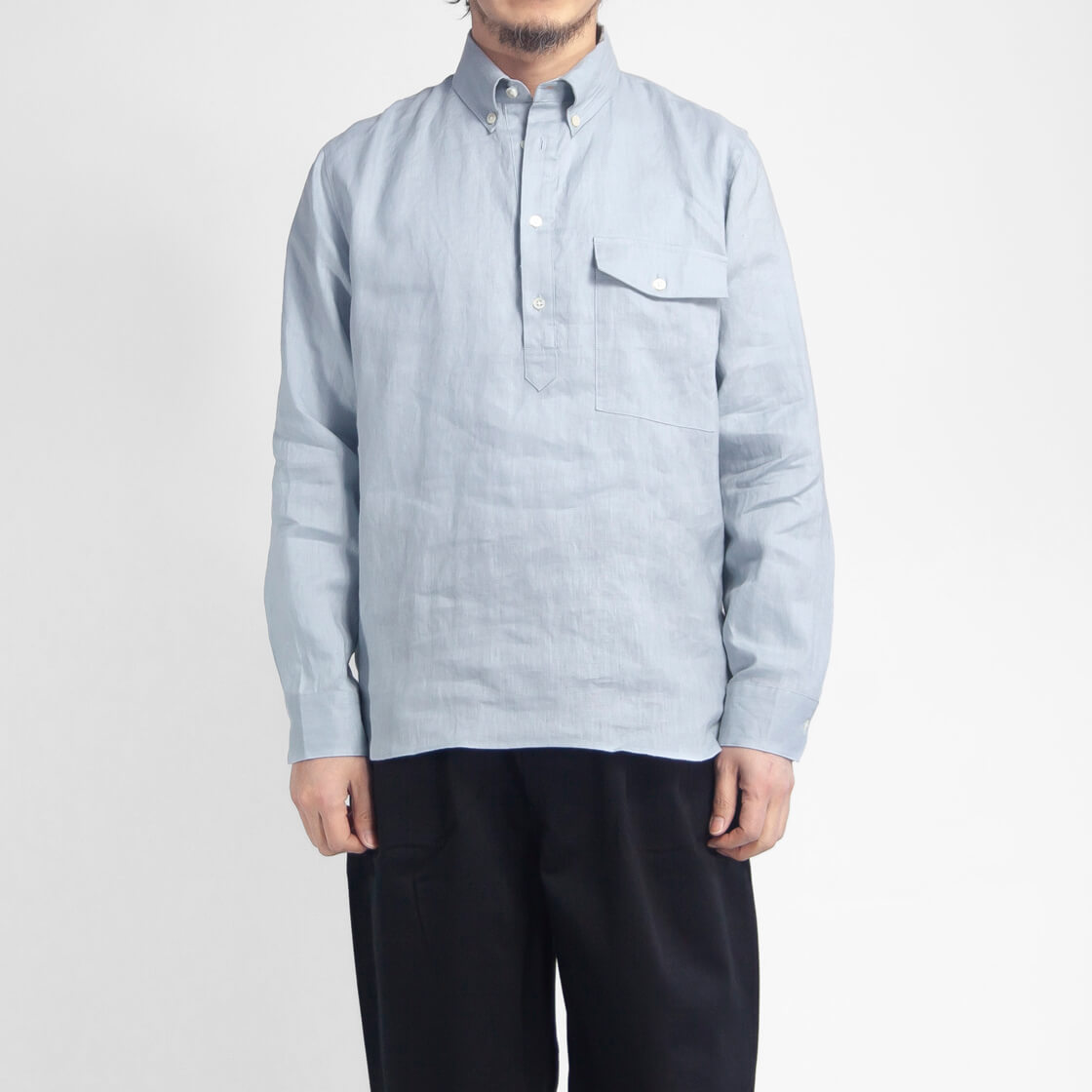 セール価格】LAOTOUR プルオーバーボタンダウン長袖シャツ 麻100