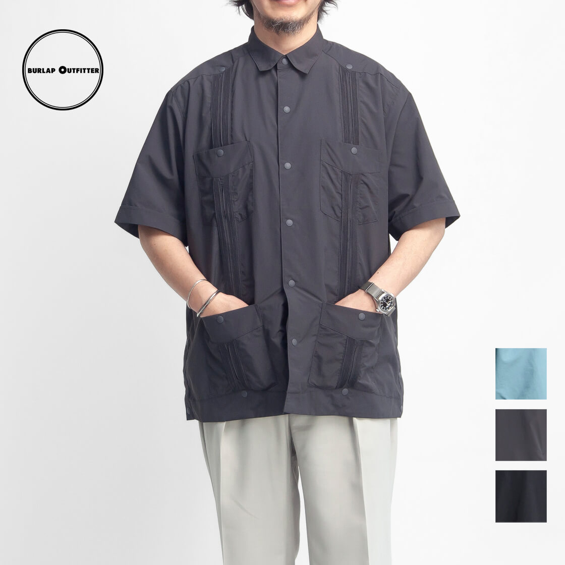 BURLAP OUTFITTER ナイロン キューバシャツ L アイスグレー BURLAP OUTFITTER ナイロン キューバシャツ L アイスグレー
