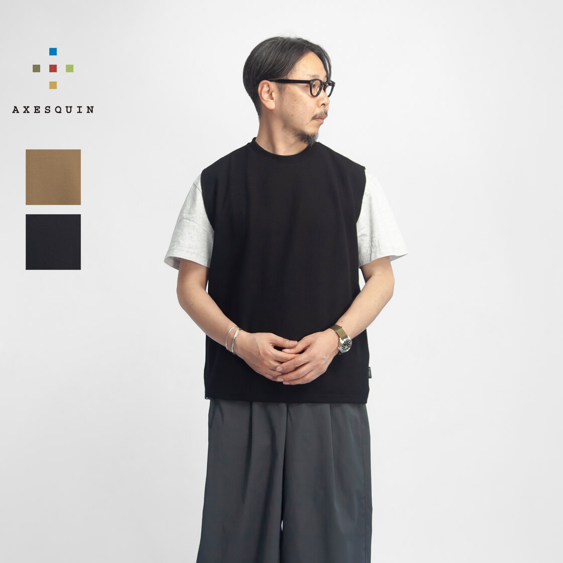 AXESQUIN（アクシーズクイン） クイックドライ ワッフル ノースリーブT