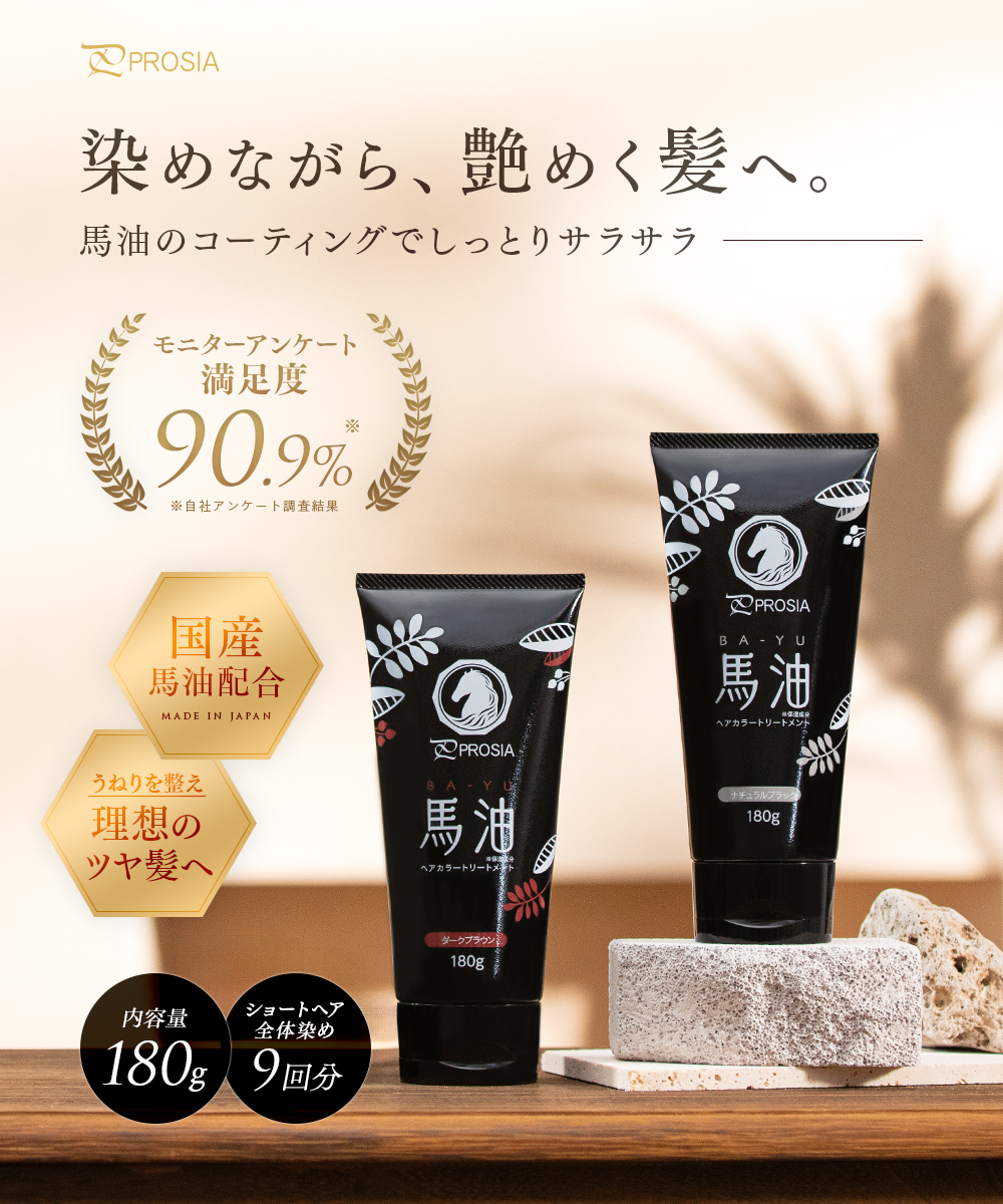 白髪染め トリートメント 馬油ヘアカラートリートメント セルフカラー リタッチ 180g 日本製 レディース 白髪 全体染め ブラック ダークブラウン  アイメディア