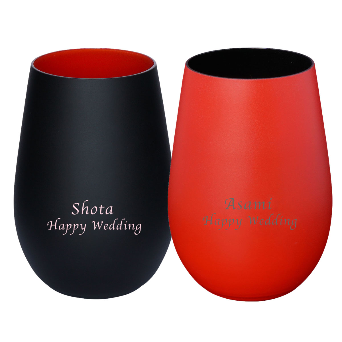 還暦祝い プレゼント ペア 名入れ 名前入り ギフト メタリックカラーグラス 460ml ブラック レッド セット 両親 誕生日 結婚記念日 結婚祝い 60代_1
