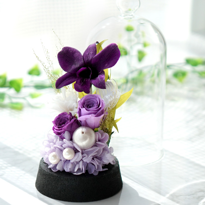 プリザーブドフラワー 仏花 お供え花ドーム お悔やみ 電報 弔電 ガラス