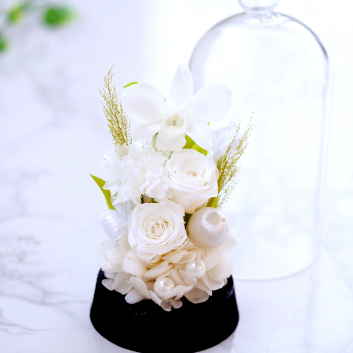 プリザーブドフラワー 仏花 お供え花ドーム お悔やみ 電報 弔電 ガラス