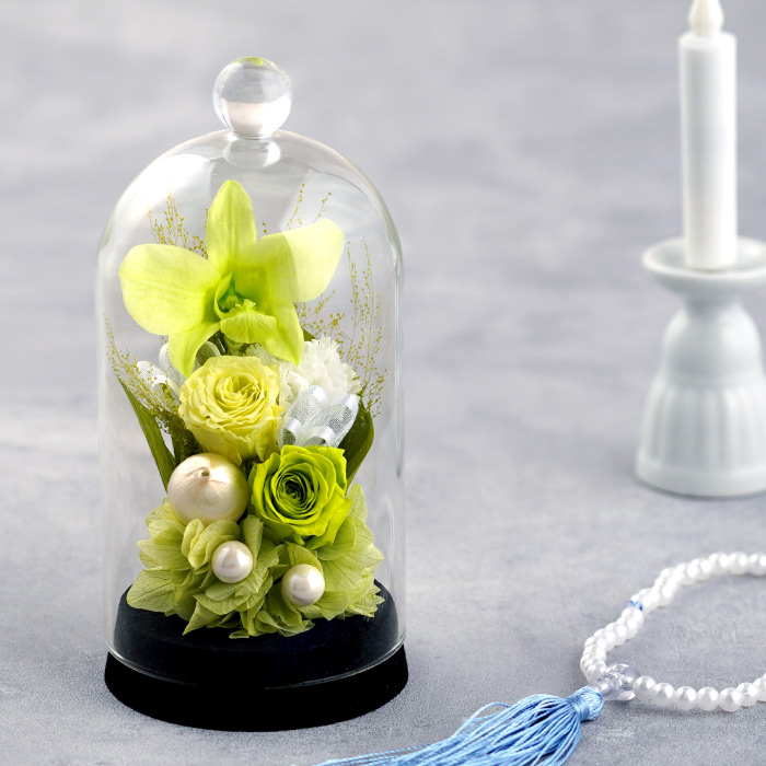 プリザーブドフラワー 仏花 お供え花ドーム お悔やみ 電報 弔電 ガラス