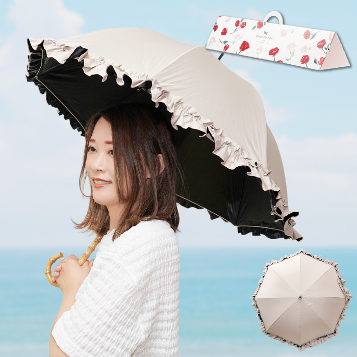 日傘 完全遮光 長傘 プレゼント ギフト 花ブレラ 晴雨兼用傘 バンブー
