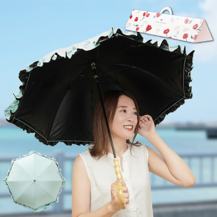 日傘 完全遮光 長傘 プレゼント ギフト 花ブレラ 晴雨兼用傘 バンブー