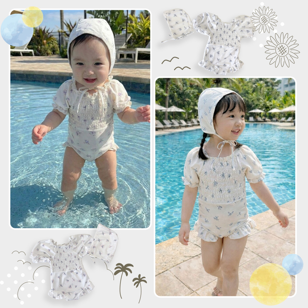 ベビー 水着 女の子 80 90 キッズ プール 2点セット 帽子付き 