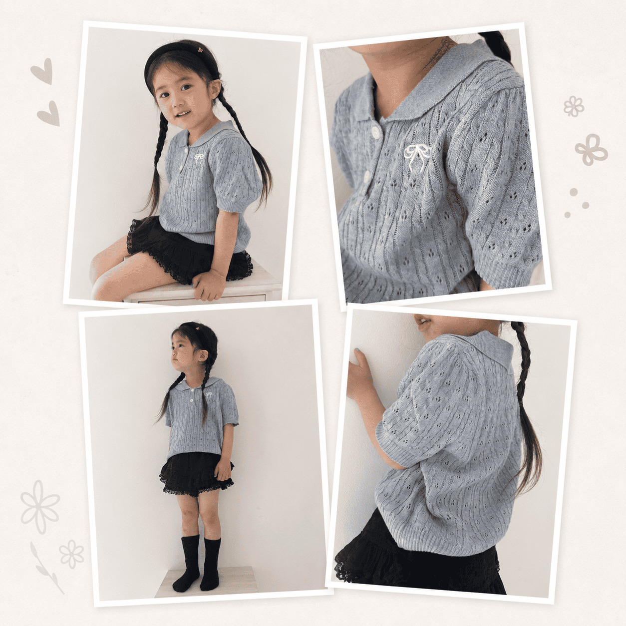 キッズ 半袖 子供服 女の子 トップス ニット サマーニット 襟付き