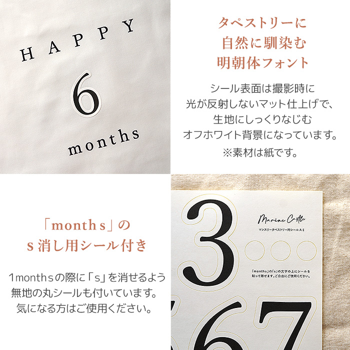 マンスリータペストリー用 ナンバーシール シール 月齢 数字 張替え 明朝体 マット おうちスタジオ 1歳 6ヶ月 韓国 ナチュラル おしゃれ シンプル インテリア |  | 03