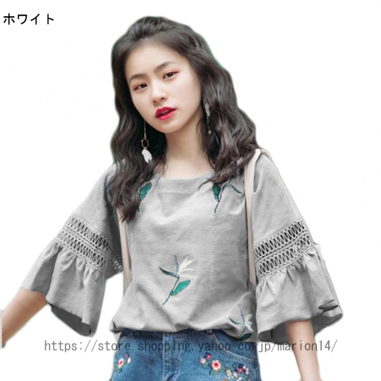 [AYBTO]レディース シャツ ブラウス 大きいサイズ フレア ゆったり シフォン オフィス Vネック フレアスリーブ きれいめフラワープリント Vネック |  | 01