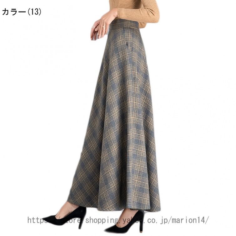 スカート ラシャ レディース ロング丈 無地 ハイウエスト プリーツ Aライン ゴムウェスト 着痩せ 通勤 防寒 秋冬 可愛い きれいめ エレガント 上品 ミディ丈 |  | 13