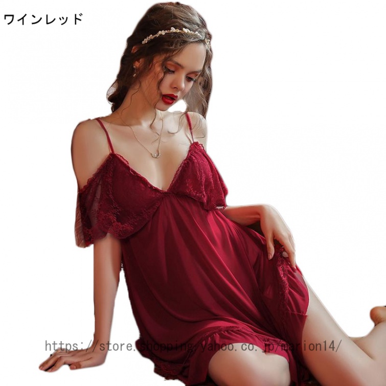 [WOJIAN]ベビードール レース シースルー セクスーランジェリー セット Tパック 誘惑下着 バックリボン パジャマ Vネック 谷間が綺麗に見える ルームウェア |  | 05