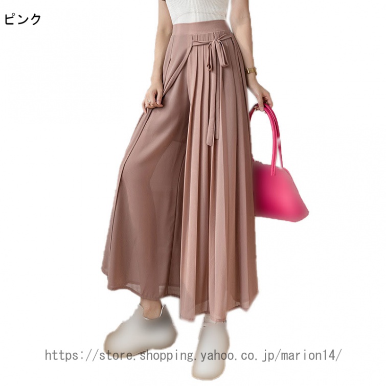 スカーチョ プリーツスカーチョ シフォン ワイドパンツ ガウチョパンツ ロング プリーツ ミモレ丈スカート レディースパンツ スカート風 プリーツワイドパンツ |  | 02