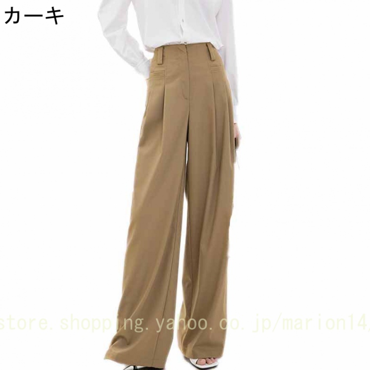 ワイドパンツ シーズンレス レディース タック入り カーキ 大きいサイズ 春 夏 ロングパンツ ストレート 体型かバー カジュアル 通勤 オフィス |  | 01