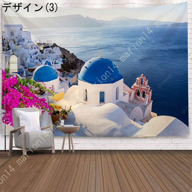 タペストリー おしゃれ ギリシャサントリーニ島 エーゲ海 ビーチ リゾート 夏 インテリア 風景 大判 大きい 癒し 自然風景壁掛け布 装飾布 壁飾り｜marion14｜04