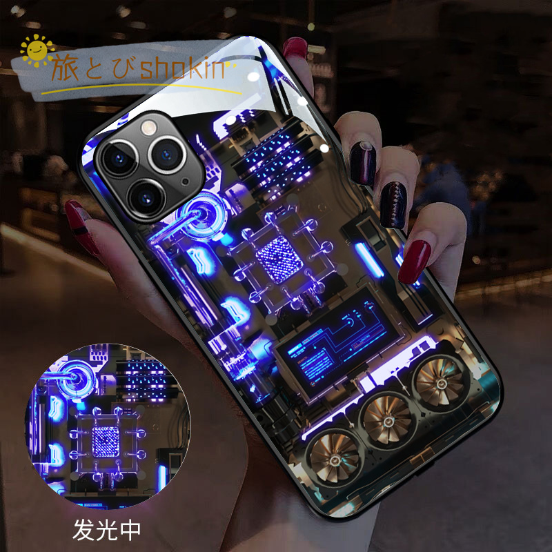 発光電話ケース スマホケース iphone15ケース iphone1514Pro Max ケース強化ガラス 感応発光 カラフル光り おしゃれ LEDが光るケース｜mariri-shop｜02