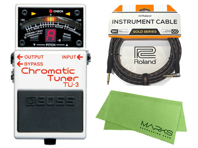 BOSS Chromatic Tuner TU-3 + Roland ケーブル セット［マークス・オリジナルクロス付］　コンパクトエフェクター