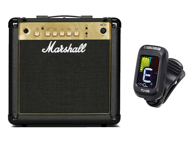 MARSHALL MG15 GOLD + BOSS TU-02 �Z�b�g�@�M�^�[�A���v