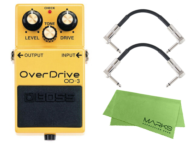 BOSS OverDrive OD-3 + モリダイラパッチケーブル2本 セット［マークス・オリジナルクロス付］　コンパクトエフェクター