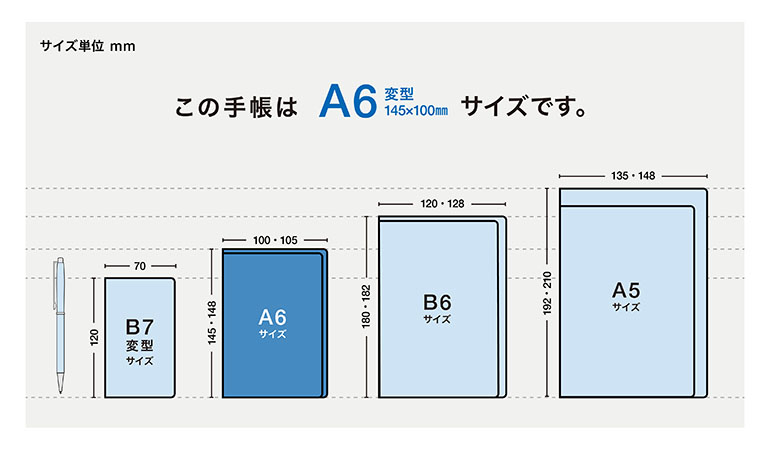 この手帳はA6変型サイズです