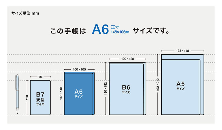 この手帳はA6正寸サイズです