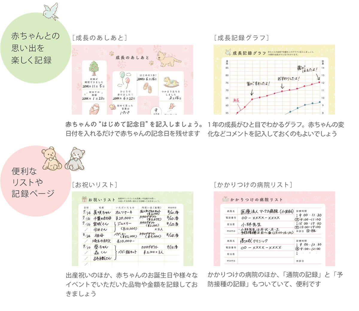 毎日開いて記録するのが楽しみになる「ベビーダイアリー」