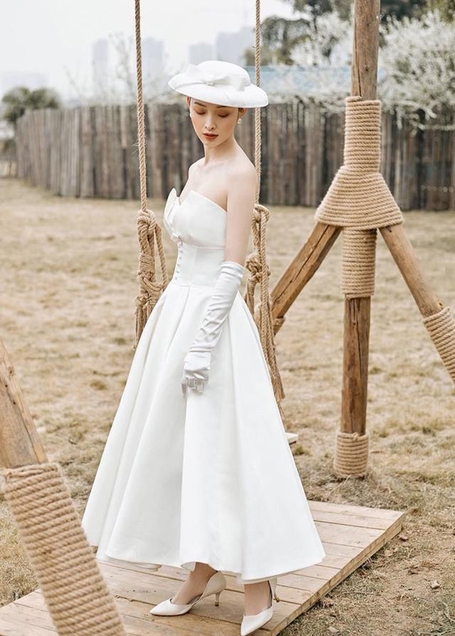 ウェディングドレス ミモレ丈 二次会 花嫁ドレス 結婚式 ドレス