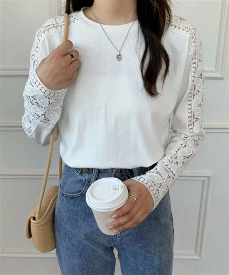 tシャツ Tシャツ レディース 半袖 カットソー ブラウス 2点購入で5%OFF シンプル レース 刺繍 トップス 着痩せ オフィス 通勤 きれい ゆったり |  | 03