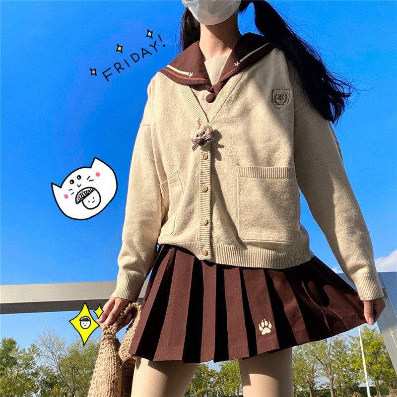 カーディガン スクールカーディガン ニットカーディガン Vネック トップス 長袖 オールシーズン JK制服 セーラー服 ニットセーター 前開き 學院風  :55oct21vxyks20:Mars Color - 通販 - Yahoo!ショッピング