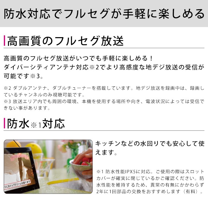 REGZA（レグザ） ポータブルテレビ フルセグ 防水 録画 東芝 wifi 9