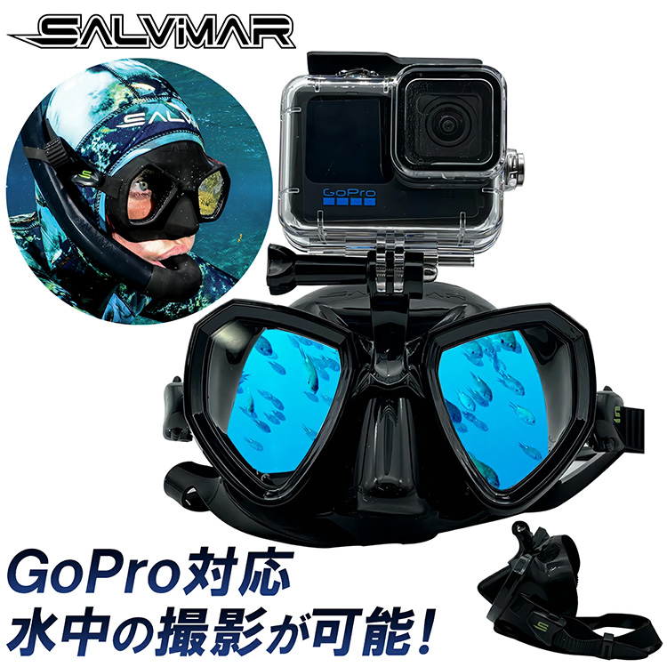 Salvimar サルビマー ダイビングマスク シュノーケル ゴーグル シュノーケリング ダイビング マスク レンズ 曇り止め GoPro マウント付き 強化ガラス TRINITY