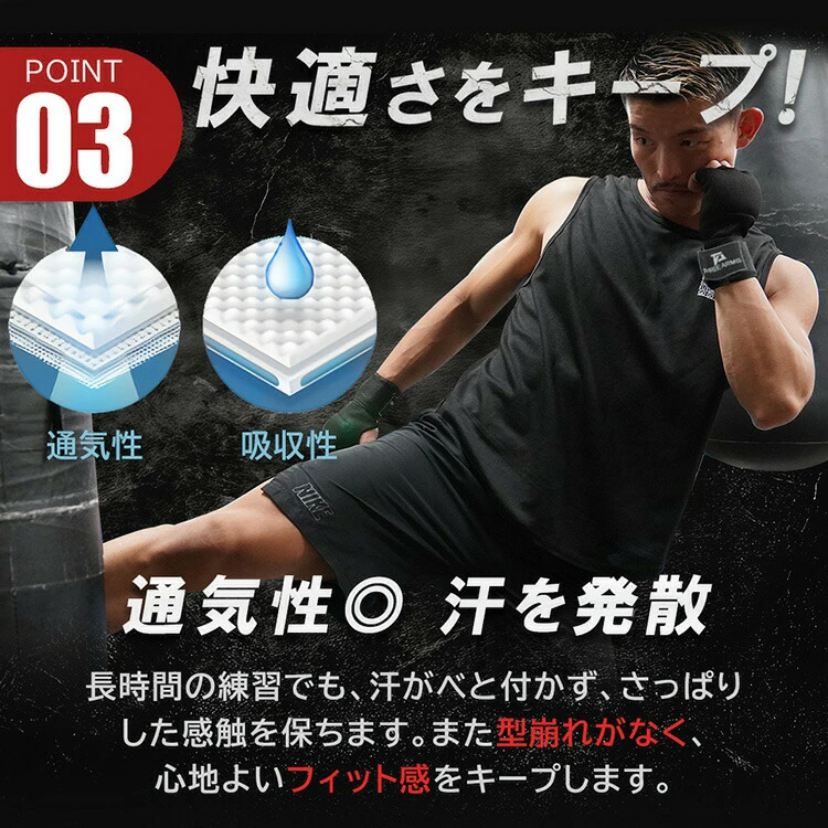 THREE ARMS バンテージ ボクシング ブラック S-XL ナイロン製 ボクシンググローブ オープンフィンガーグローブ バンテージグローブ インナーグローブ