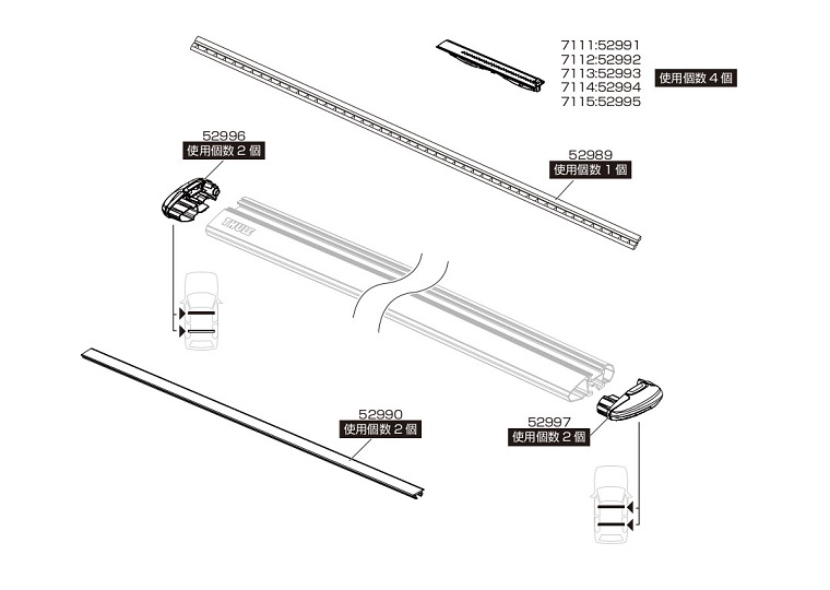 TH1500052989 THULE スペアパーツ EVOラバー150センチ2本イリ (ベースキャリア Thule WingBar Evo) 送料無料｜marugamebase｜02