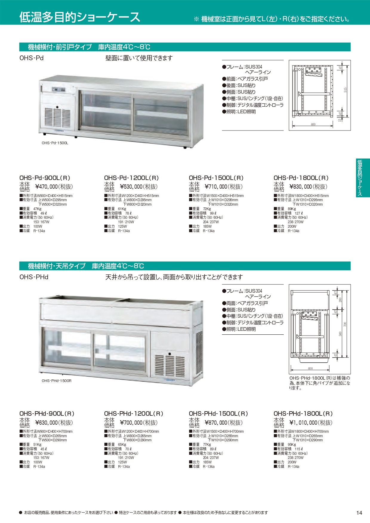 OHO 低温多目的ショーケース OHS-PHe-1500L 大穂 オオホ 業務用 業務用