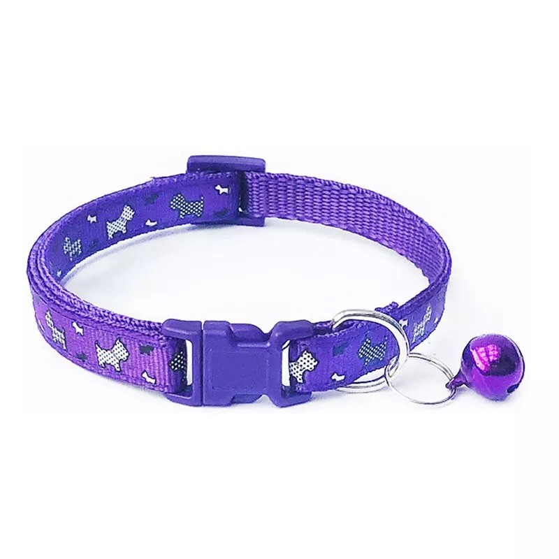 総合福袋 猫の首輪 ネコ首輪 鈴付き 小型犬 ネコ ペット 長さ調整 肉球柄 紫