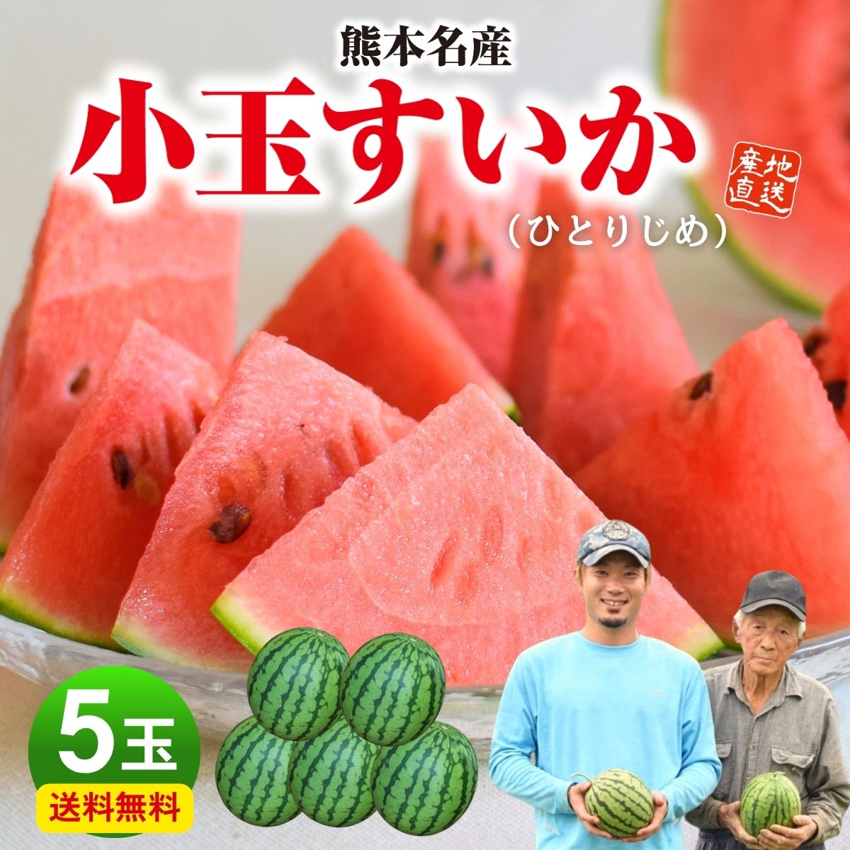 すいか 熊本 小玉 ひとりじめ 5玉セット 1玉あたり約2kg 九州 産地直送