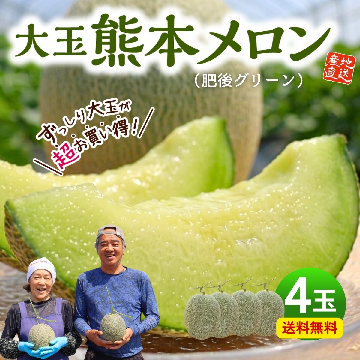 メロン 熊本 青肉 4玉セット 1玉あたり約1.5kg 肥後グリーン 完熟 九州